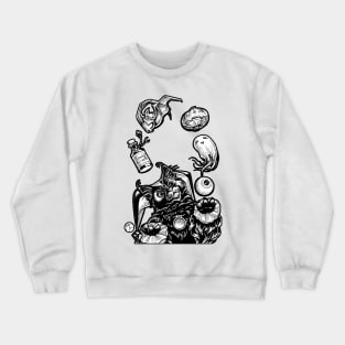 Black Cat Jester Juggling Halloween - Black Outlined Version Crewneck Sweatshirt